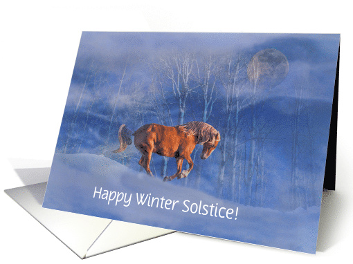 Winter Solstice Blessings Horse in the Snow Customizable card