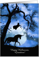 Happy Halloween Magic Witch and Unicorn Customizable Grandson card