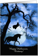 Happy Halloween Magic Witch and Unicorn Customizable Any Name card