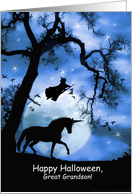 Happy Halloween Magic Witch and Unicorn Great Grandson card