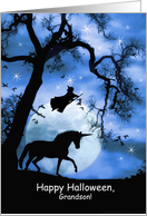 Happy Halloween Magic Witch and Unicorn Grandson card