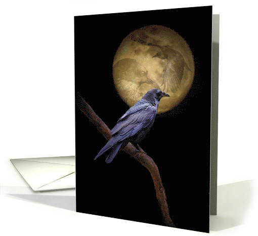 Raven or Crow and Moon Halloween card (1398618)