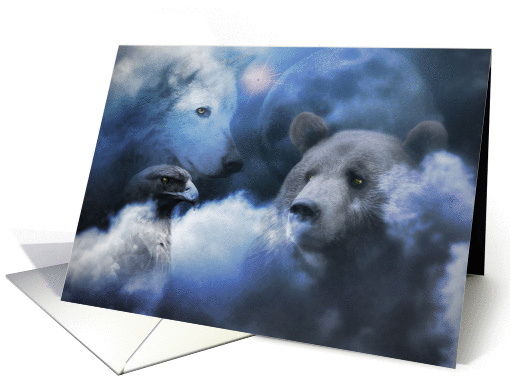 Wildlife Season's Greetings Wolf, Bear, Eagle and Moon Christmas card