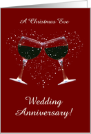 Customizable Christmas Eve Wedding Anniversary Wine and Snow Heart card