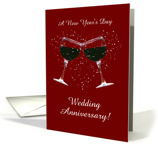 Customizable New Year's Wedding Anniversary Wine and Snow Heart card
