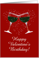 Customizable Birthday on Valentine’s Day Wine and Snow Heart card