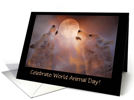 Celebrate World Animal Day Wolves Customizeable card (1429484)