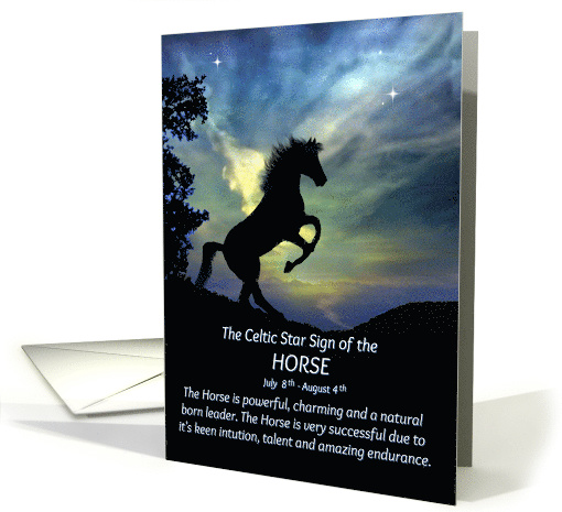 Celtic Zodiac Sign of the Horse, July 8th August 4th Birthday Leo card