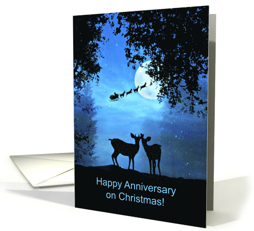 Happy Anniversary on Christmas two Deer in the Moonlight card