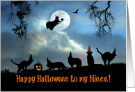 Happy Halloween To Niece Fun Witch and Black Cats in Hats card