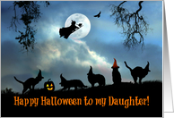 Happy Halloween To Daughter Fun Witch and Black Cats in Hats card