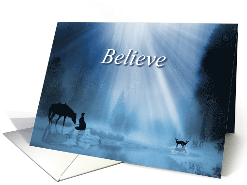 Believe Kneeling Cowboy and Horse Christmas card (1437250)