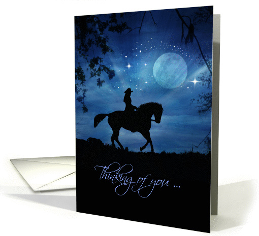 Thinking of you from Across the Miles Cowgirl Riding Moon Light card