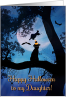 Happy Halloween Cat, Witch, Bats and Spiders For Daughter card