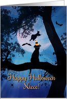Happy Halloween Cat, Witch, Bats and Spiders For Neice card