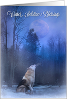 Winter Solstice Blessings Wolf in Snow card