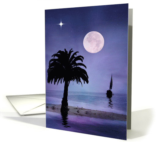Silent Night Sailboat, Palm Tree Moon and Star Holiday card (1454736)