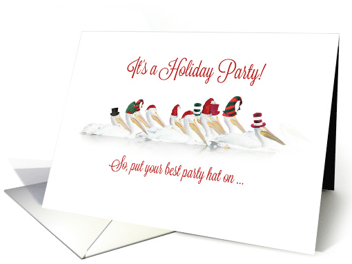 Holiday Party Invitation Pelicans in Party Hats card (1455090)