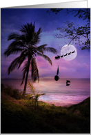 Hawaiian Merry Christmas Palm Tree Sailboat, Dolphin and Santa card