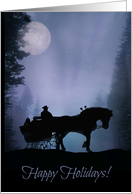 Happy Holidays Horse and Sliegh Winter Night card