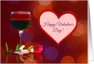 Happy Valentine’s Day, Red Wine, Red Rose, Heart, General for Everyone card