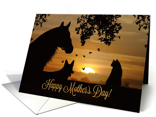 Happy Mother's Day From Pet, Dog Cat and Horse with Birds card