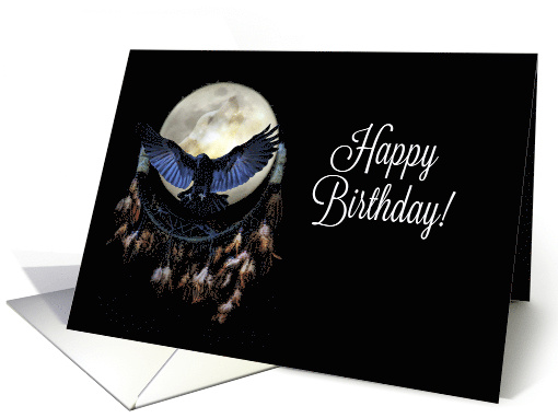Native American Dream Catch Wolf and Moon Raven Spirit Birthday card