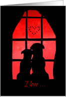 Happy Anniversary Two Loving Dogs in Window Cute Love for Spouse card