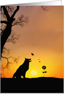Just Saying Hi Dog Butterfly and Flower in Sunrise card