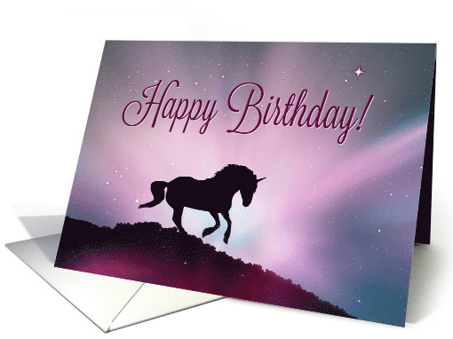Modern Minimalist Happy Birthday Purple and Pink Unicorn Magical card