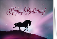 Modern Minimalist Happy Birthday Purple and Pink Unicorn Magical card