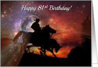 Rustic Country Western Cowboy Happy 81st Birthday Horse, Steer Roping card