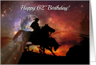 Rustic Country Western Cowboy Happy 62nd Birthday Horse, Steer Roping card