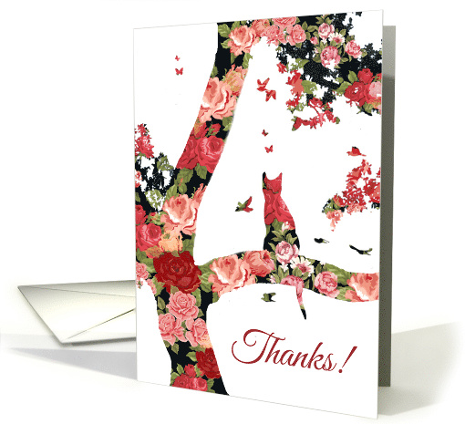 Thank You Modern Minimalist Abstract Cat and Tree Blank Inside card