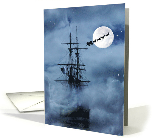 Pirate Sailing Ship Christmas Season's Greetings Nautical, OCean card
