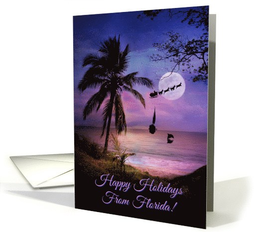 Tropical Beach Sailing Ship Happy Holidays from Florida with Palm card