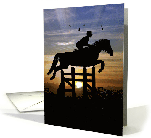 Jumping Horse and Rider Happy Birthday, It's All About The Ride card