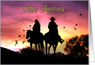 Country Western Rustic Happy Anniversary with Cowgirl and Cowboy card