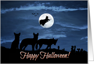 Wild Coyote Wolf Pack Witch and Moon Happy Halloween card