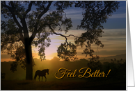 Feel Better, Get Well Wishes Horse and Oak Tree Sunrise card