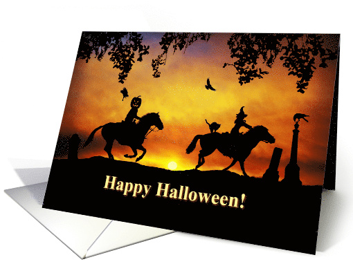 Happy Halloween Country Western Rustic Two Riders on Horses card