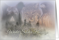 Bear Bob Cat and Hawk Nature Winter Solstice Blessings card