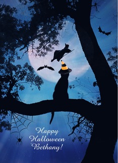 Cute Happy Halloween Custom Name Cat and Witch