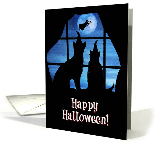Cute Dog and Cat in Window Bewitching Night card (1496010)