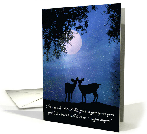 Cute Deer in the Snow Celebrate First Christmas as Engaged Couple card