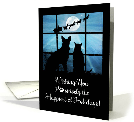 Cute and Fun Cat and Dog Happy Holidays Santa and Paws card (1501676)