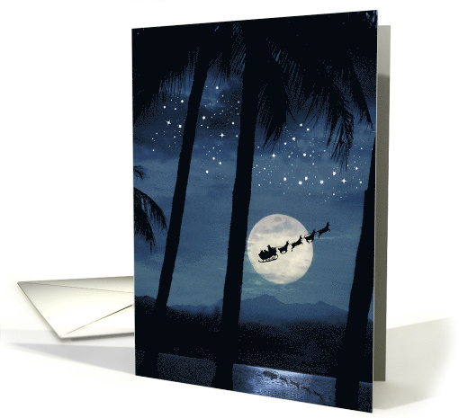 Tropical Night Santa and Palm Tree Coastal Island Themed card