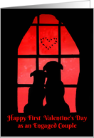 Darling Dogs in Window 1st Valentine’s Together Engaged Couple card