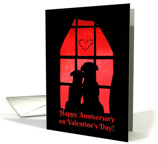 Happy Anniversary on Valentine's Day Cute Dog Pets in Window card