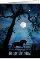 Horse Happy Birthday, Wishes Come True, Cute Horse Fantasy Stars Moon card